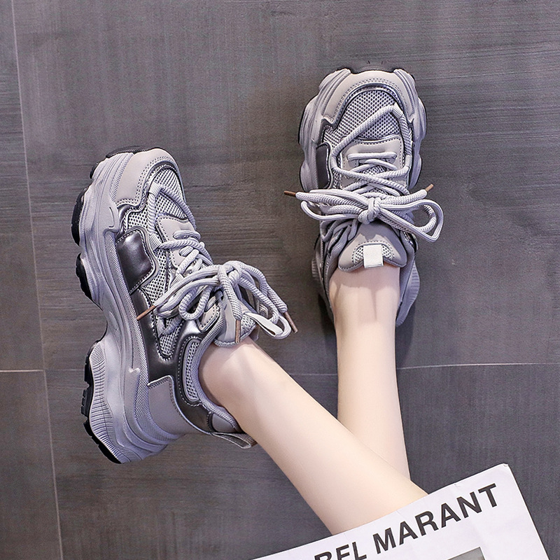 Pink purple thick soled dad for women 2024 autumn new Korean version student European goods mesh breathable casual_voghion.com