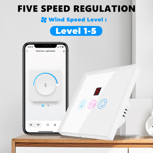 Tuya Smart Home WiFi Fan Light Touch Switch Speed ​​Adjustment Wall European and American Standard APP Voice Timing Control