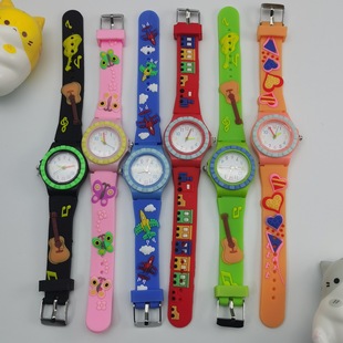 New Children's Cartoon Kindergarten Cartoon Watch High-value Small Gift 3D Cartoon Color Shell Super Soft Silicone with Stone