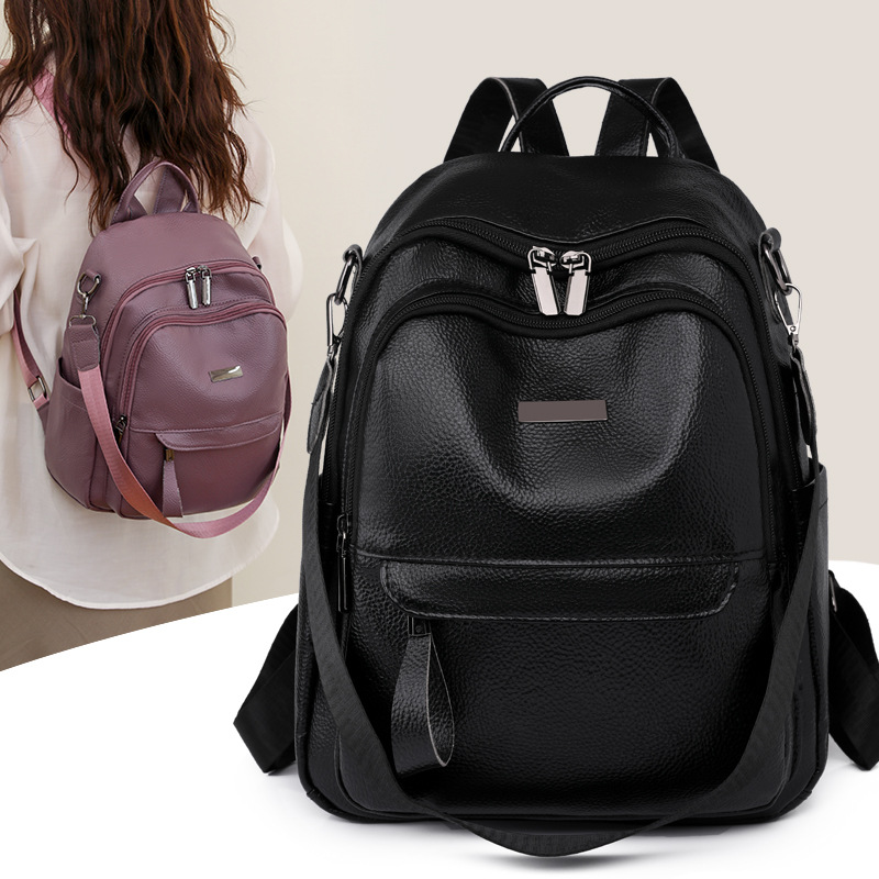 Comercio exterior al por mayor 2023 nueva mochila impermeable de cuero suave para mujer casual mochila multifuncional simple y versátil de doble uso
