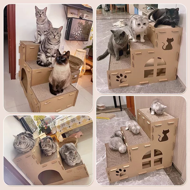 Tablero del rasguño del gato nido de gato tablero de garra de gato integrado casa Villa de papel corrugado tablero del rasguño del gato caja de gato nido de cartón extra grande