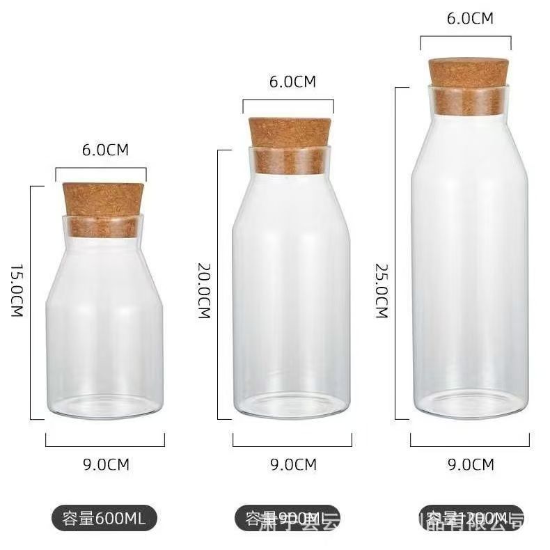 Tanque sellado de almacenamiento de vidrio de alto valor, botella de leche de bebida, almacenamiento de alimentos multigrano, tarro de vidrio de corcho vertical