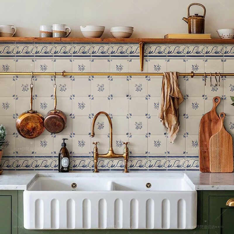 Nostalgic Blue and White Porcelain Handmade Tiles, All-Ceramic Matte Tiles, Designer Style for Homestay Kitchens and Bathrooms, Background Wall and Floor Tiles Nostalgic Blue and White Porcelain Handmade Tiles, All-Ceramic Matte Tiles, Designer Style for Homestay Kitchens and Bathrooms, Background Wall and Floor Tiles