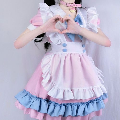 S-4XL plus size maid outfit, super cute big bow Lolita dress, women's clothing boss pink and blue cute dress