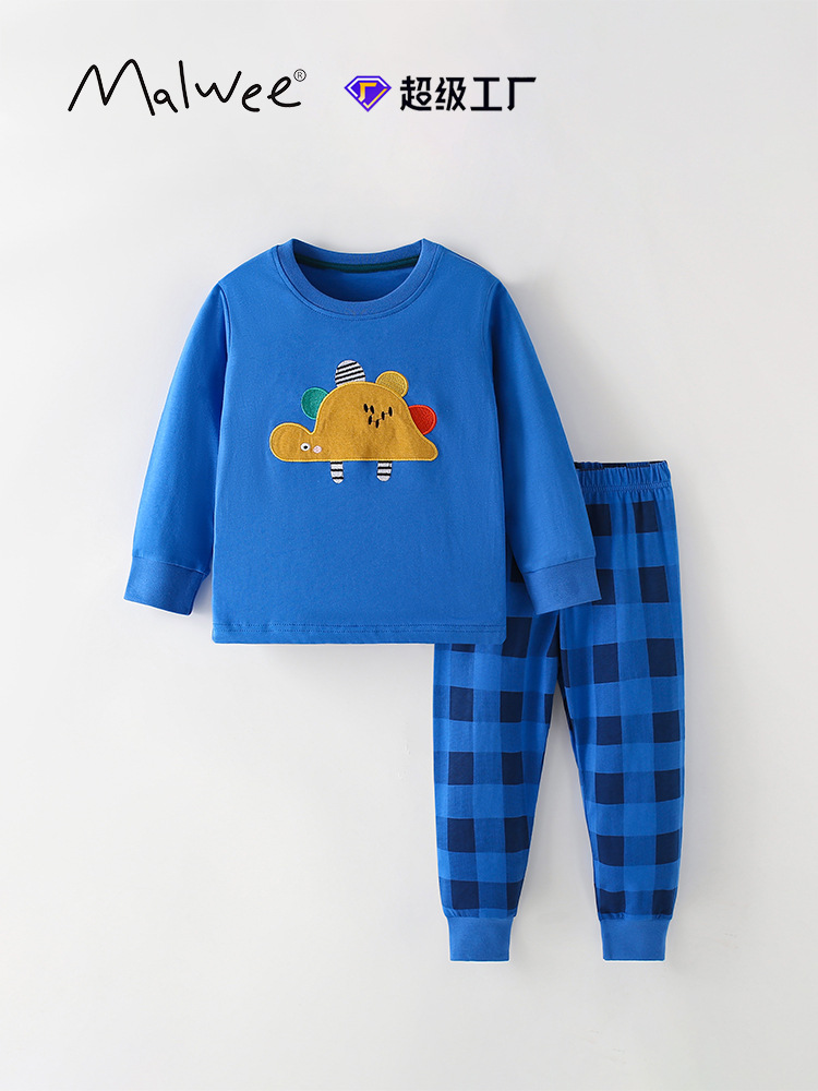 Ropa de hogar para niños malwee transfronteriza otoño e invierno nuevo traje de pantalón de cintura elástica de manga larga con cuello redondo para niños europeos y americanos