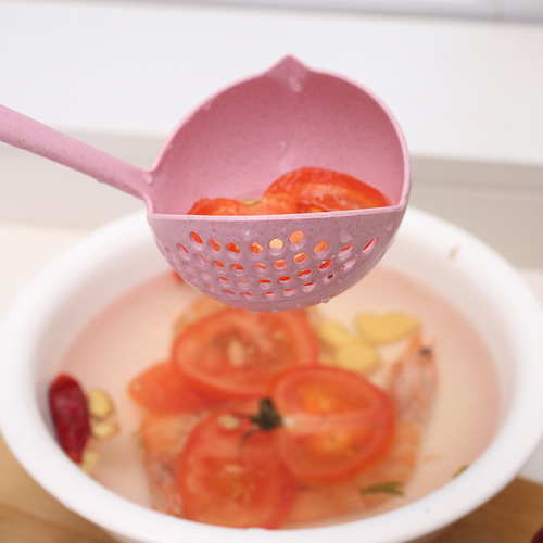 Soup spoon colander two-in-one long handle filter spoon plastic large spoon hot pot spoon wheat straw spoon plastic spoon