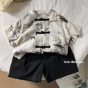 Chinese Style 2025 Kidsren's Short-Sleeved Shirt Boys Summer Thin Style Tops Boys Shirt Suit