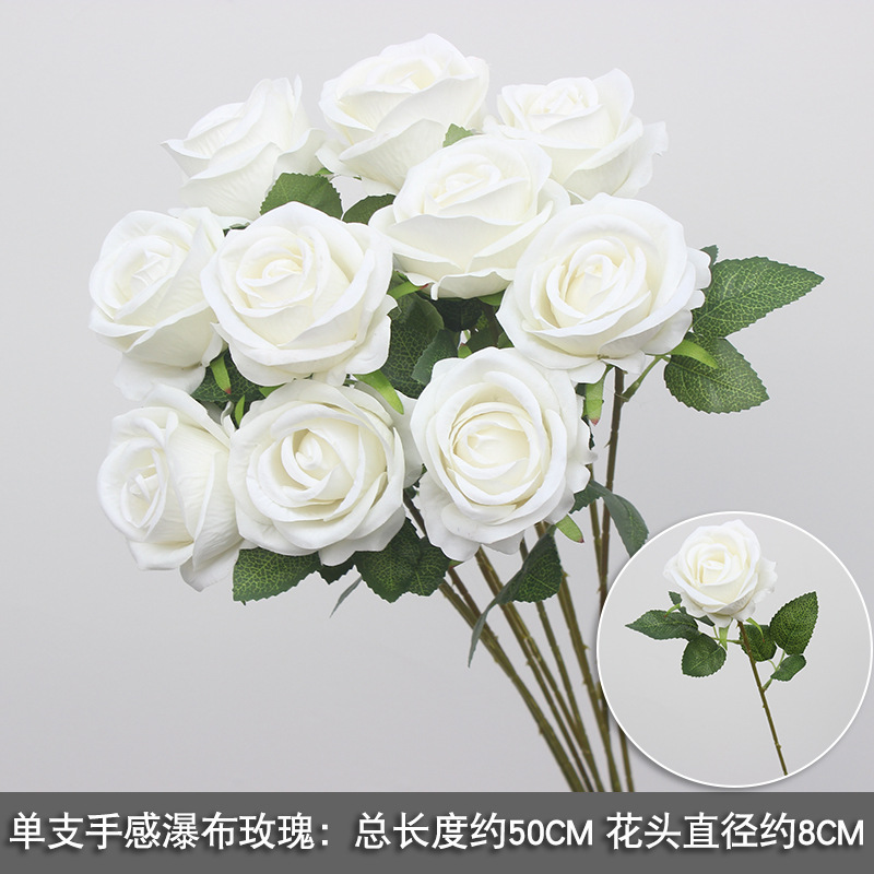 Franela de flores artificiales Cascada de rosas Decoración de flores falsas Pared de fondo Red de celebridades perforada Decoración de rosas Centro comercial Pared de cártamo