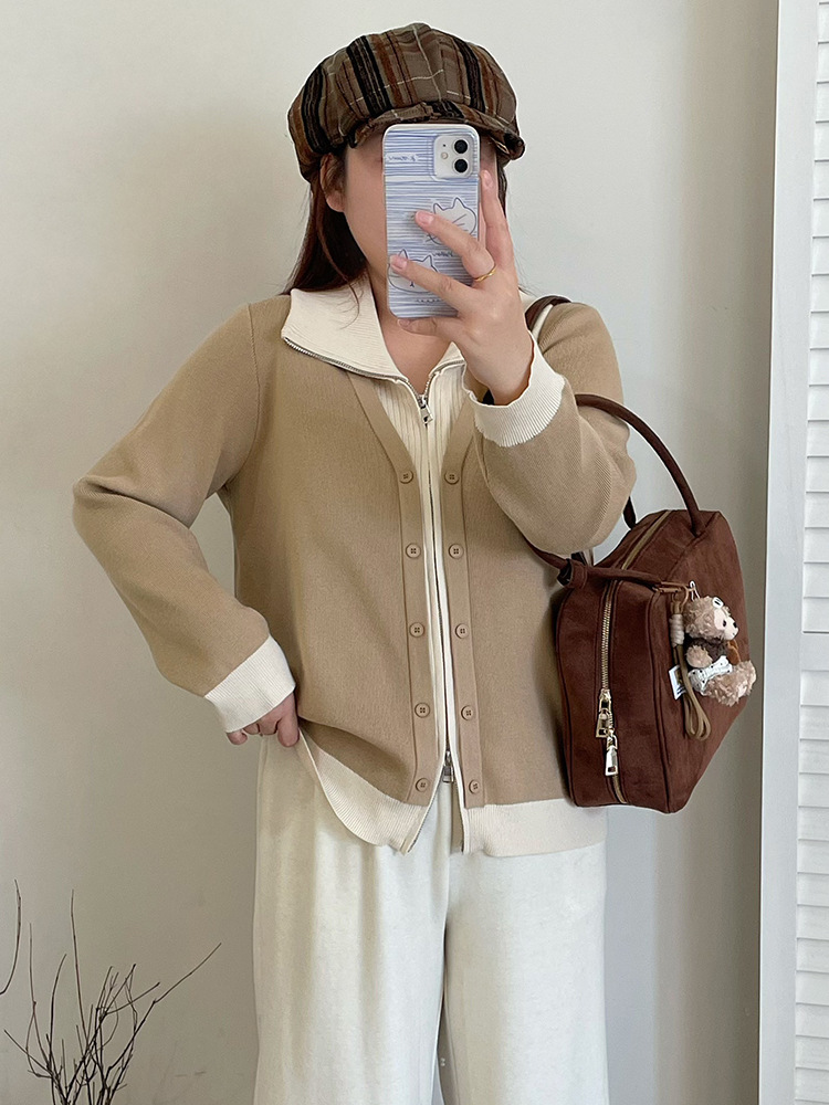 Set, jacket with zipper, winter cardigan, plus size