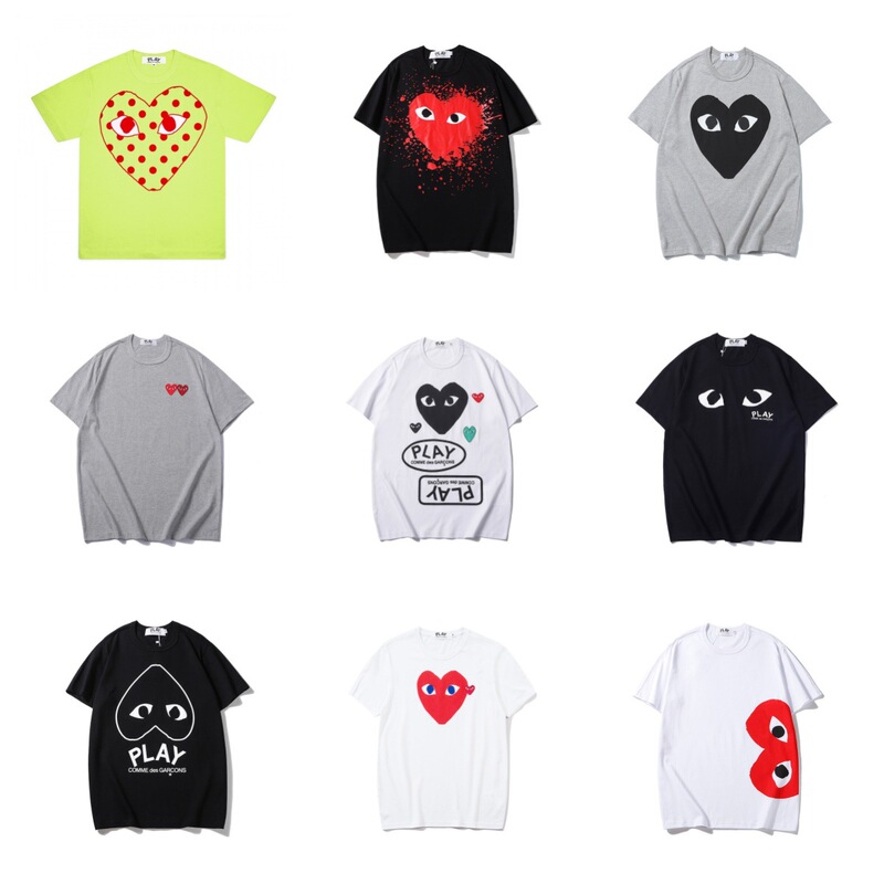 Authentic Version of Comme Des Garçons Pla Heart Embroidery Short-Sleeve Pure Cotton Red Heart Eye Couple's T-Shirt by Rei Kawakubo Authentic Version of Comme Des Garçons Pla Heart Embroidery Short-Sleeve Pure Cotton Red Heart Eye Couple's T-Shirt by Rei Kawakubo