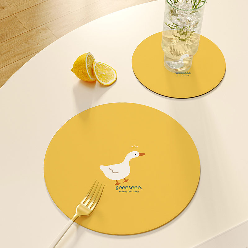 卡通可爱小动物软硅藻泥吸水杯垫圆形餐盘隔热垫防烫碗筷沥水垫