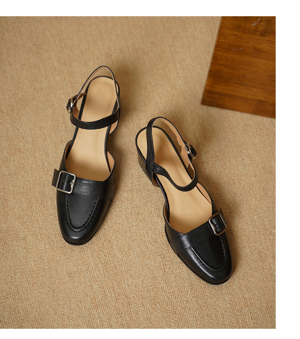 Sandal cao gót nữ hở mũi quai ngang khóa cài, gót 5 cm — đen chi tiết 14