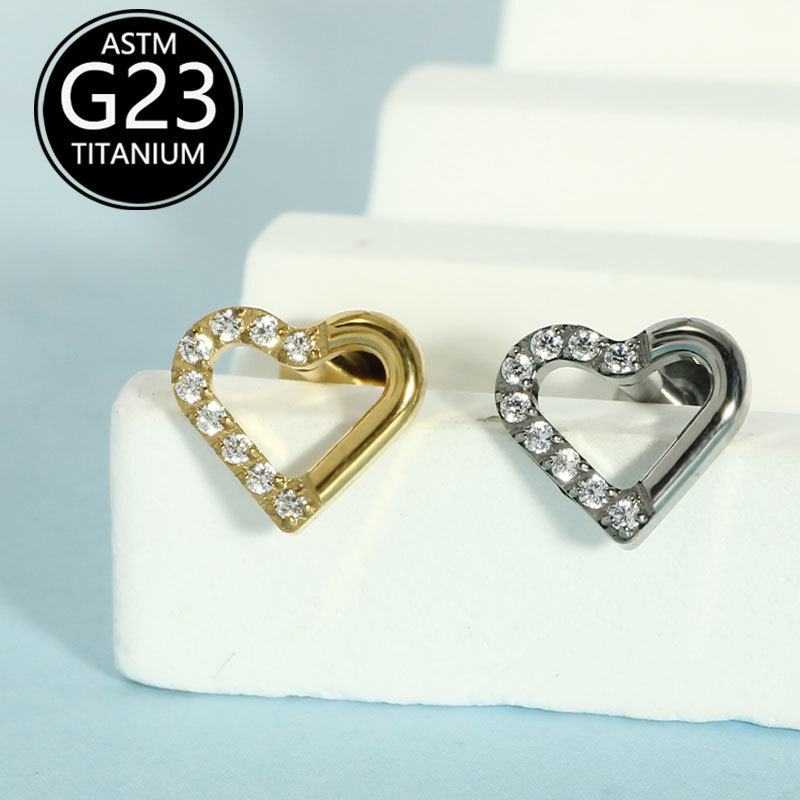 G23 Titanium Alloy Love Zircon Lip Piercing Stud Heart Shape Cartilage Earring Nose Nail Body Jewelry Wholesale detail image 5