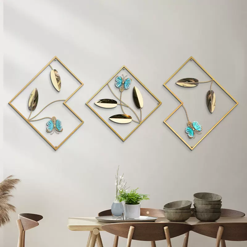 金叶蝶壁饰三件套铁艺立体线条客厅浴室卧室家居壁挂多场景适用