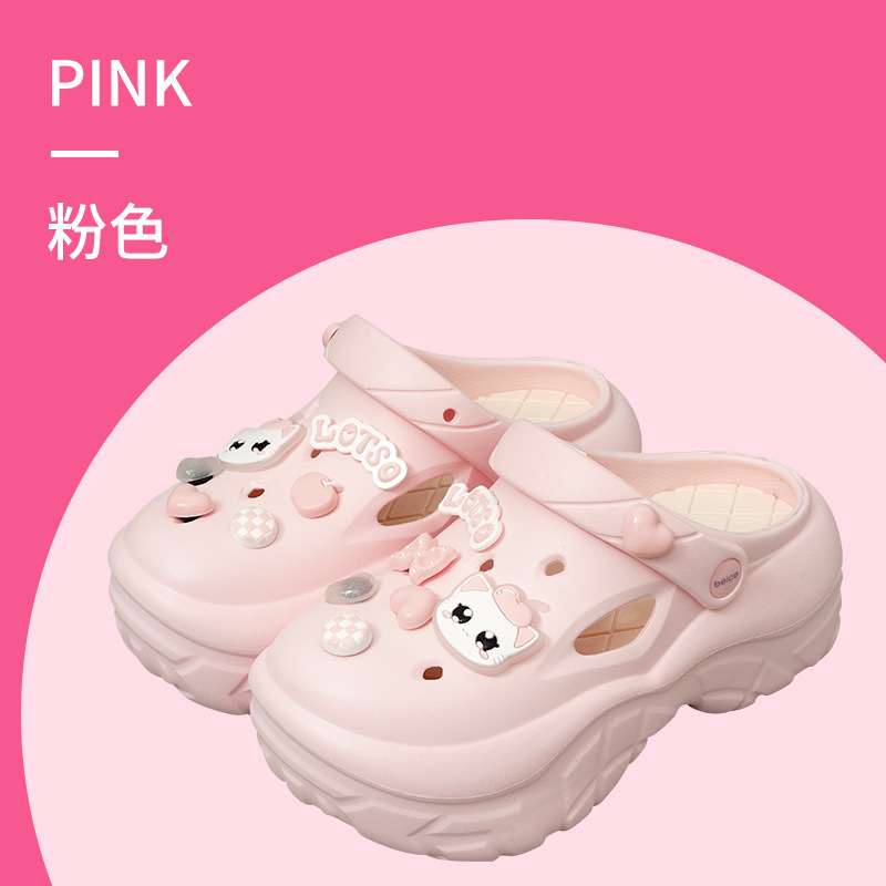 新しいファッションのビスケットの底の穴の靴の女性の厚い底は高くなって滑り止めのネットの赤いかわいい砂浜の冷たいスリッパの外で夏を着ます。|undefined