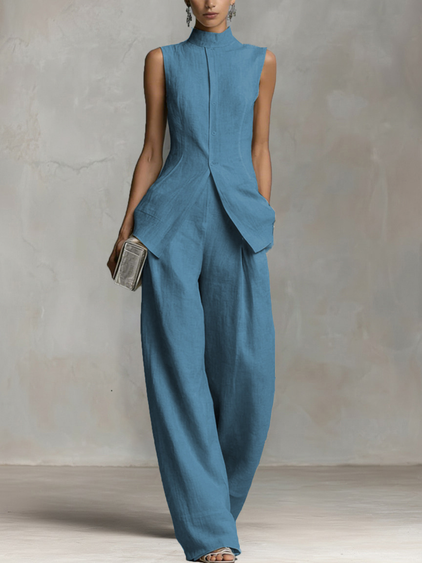 ​​Women's Sleeveless Top And Trousers Set - Elegant Summer Outfit For Casual Wear​​_ecoleips.com