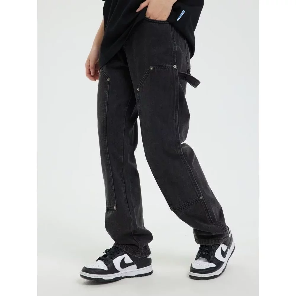 Внешняя торговля 2023 новая черная серая вода стирает старые прямые брюки свободные повседневные джинсы высокой улицы