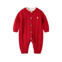 宝宝冬季红色喜庆婴儿衣服满月百日周岁连体衣过年拜年小月龄爬服