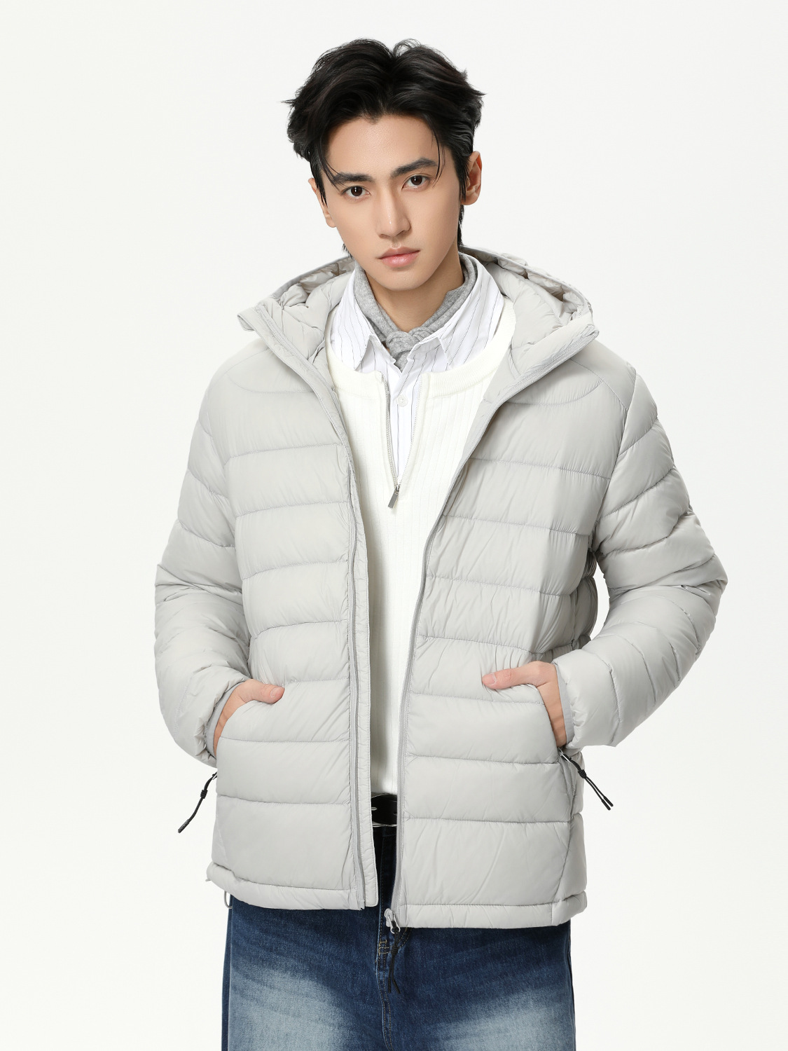 MTLCLOTHES Hombres| Nuevo estándar nacional 90% blanco chaqueta ligera corta encapuchada costilla casual tendencia