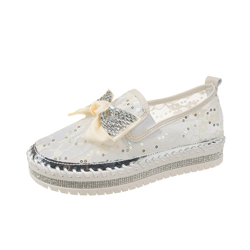 Women's single shoes  spring new one-legged thick-soled lazy casual Korean style rhinestone bow shoes trendy generation