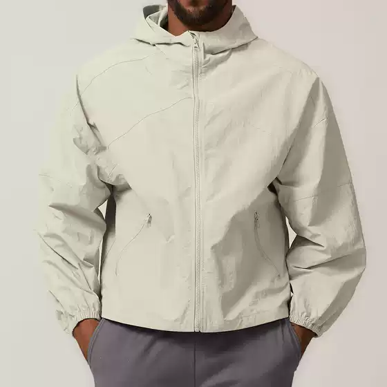 Men's American Style Zip-Up Hooded Outdoor Windbreaker Jacket with Water-Resistant Finish for Hiking Camping City Walk 1024
