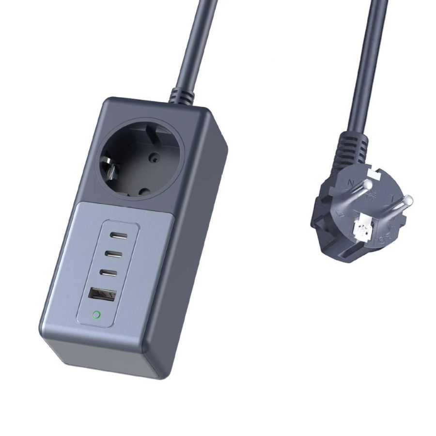 小型扩展插座电源板1AC+1 USB+3 Type-C 氮化镓120W桌面家用充电