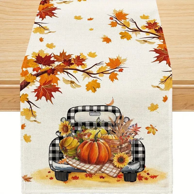 Cute Style Halloween Thanksgiving Cute Pumpkin Lattice Polyester Table Runner