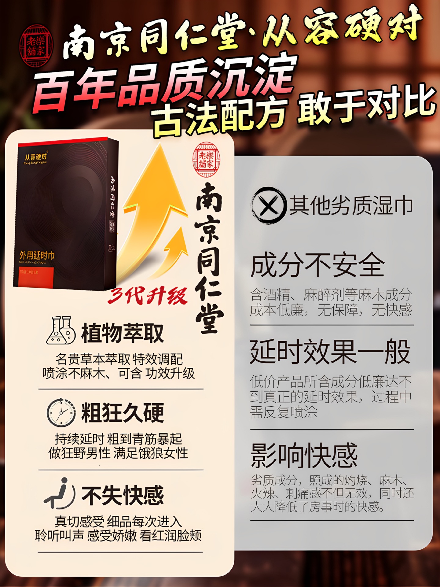 同仁堂正品延时湿巾男性持久不射情趣男用品印度久硬神油延迟喷剂