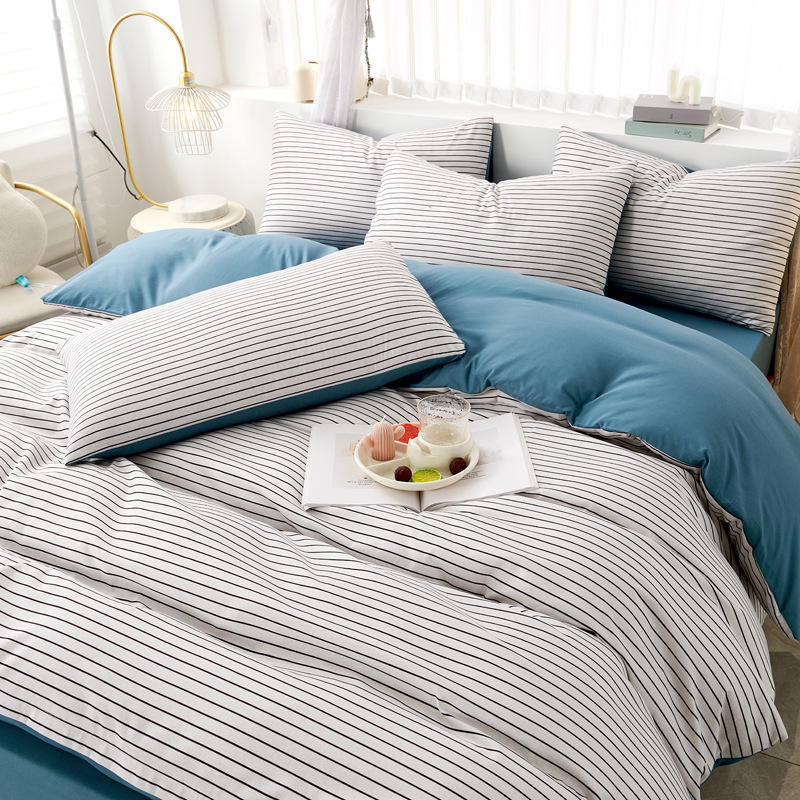 Cross-border Home Textile Minimalist Bedding Striped Three-piece Set, Nordic INS Style, American Cotton Bed And Fitted_voghion.com
