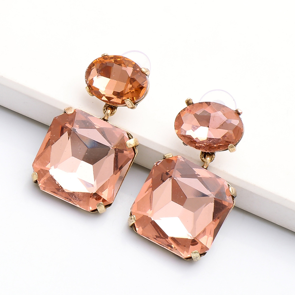 Fashion Alloy Glass Diamond Square Geometric Earringspicture4