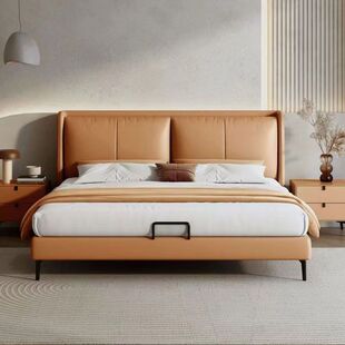 Modern Leather Art Bed, Light Luxury Italian Leather Bed 1.5, Simple Home Double Bed 1.8, Nordic Wedding Bed for Master Bedroom