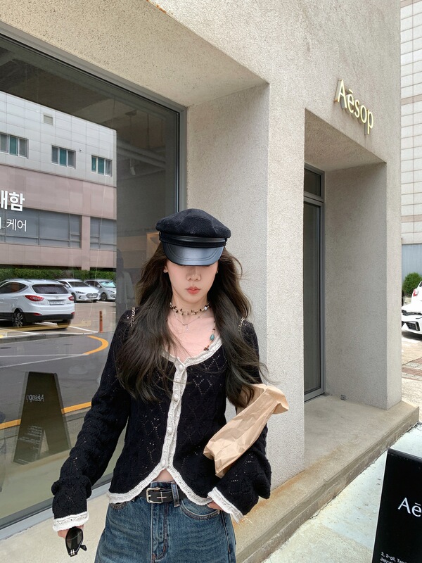ASHENONLINE 堂吉诃德 拼色针织小开衫秋季复古设计感休闲上衣女|undefined