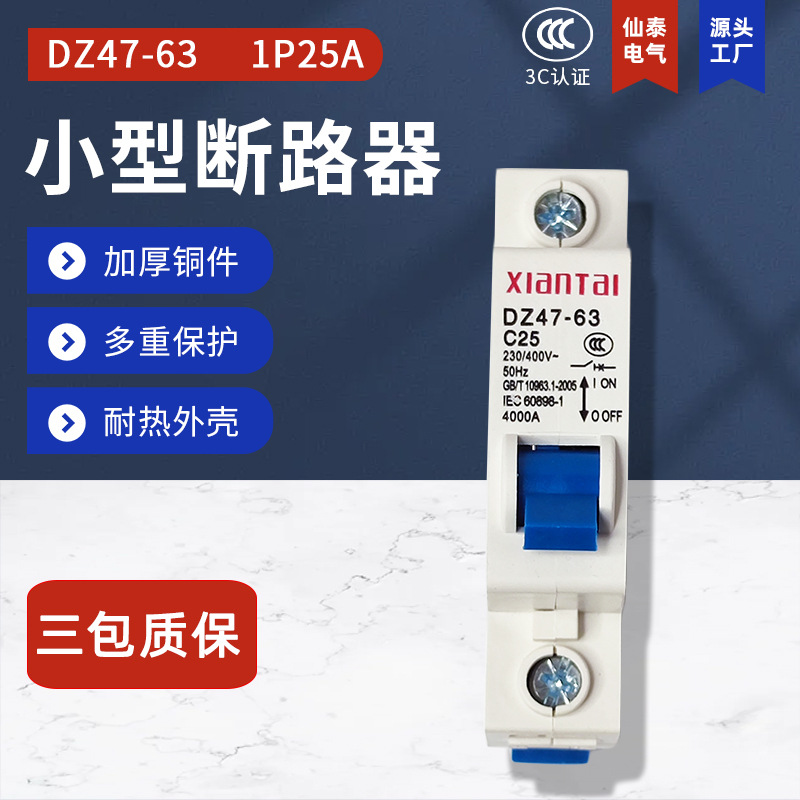 仙泰1P25A微型断路器 DZ47-63空气开关 供应家用白色小型断路器