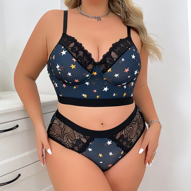 Cross-border plus size thin non-rimless printed tube bra anti-light bra European and American plus size sexy underwear suit