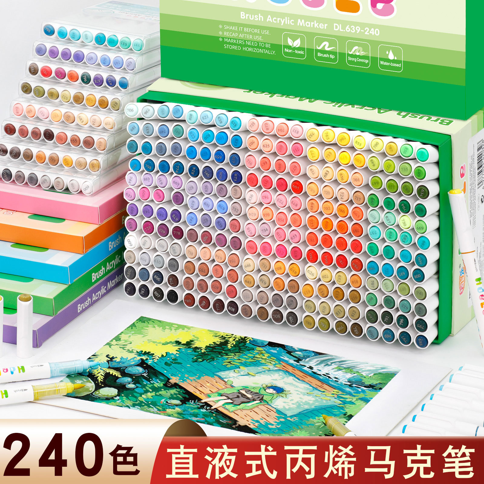 Huidele 639 White Barrel Liquid Acrylic Marker Set 240 Colors Watercolor Pens for Elementary School Students' Drawing