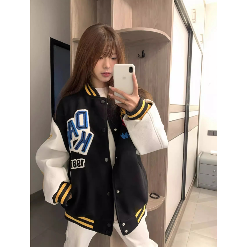 2025 New Flocking Embroidered Letter Baseball Suit Women's Spring and Autumn Trendy Brand Thickened Casual All-match Coat Jacket Top