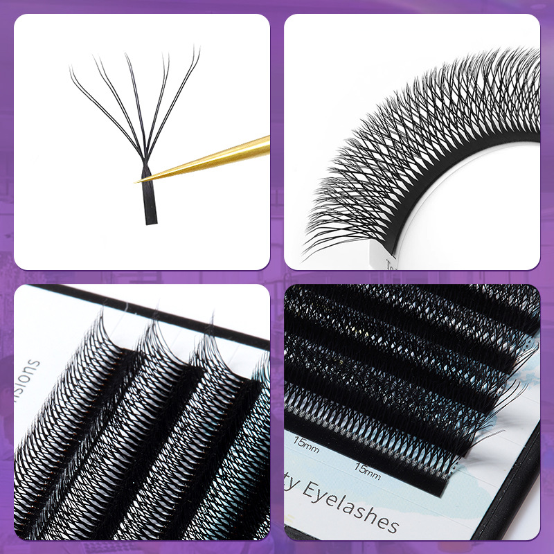 Fábrica de pestañas falsas europeas y americanas 10D densas pestañas de floración curvas naturales dobles pestañas de injerto de cinco hojas
