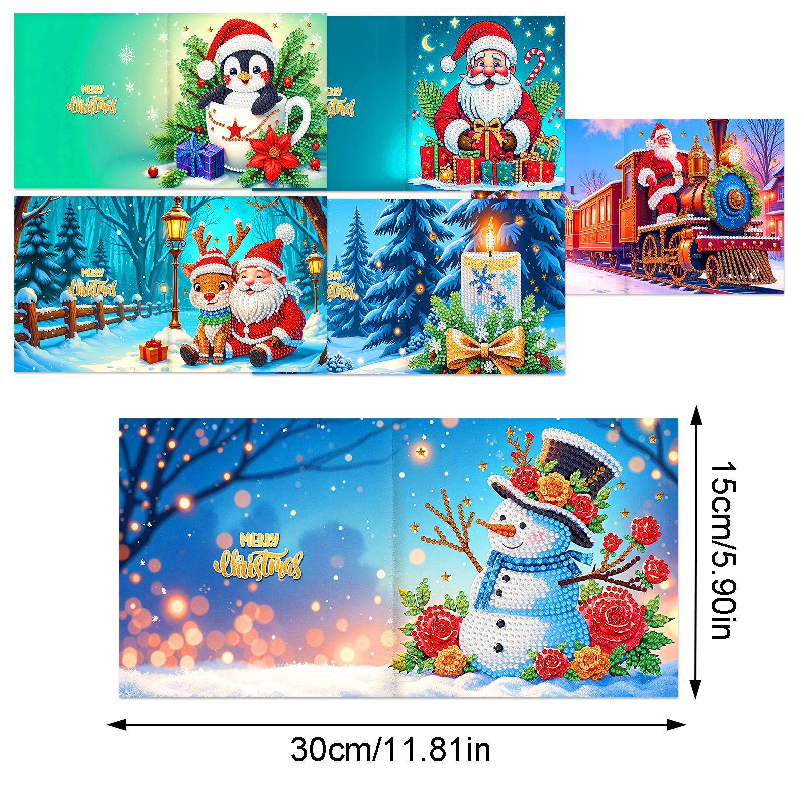 Explosiones transfronterizas de Navidad multiserie de tarjetas de felicitación puntuales hechas a mano 9 conjuntos de sobre de diamante 6 conjuntos de dibujos animados