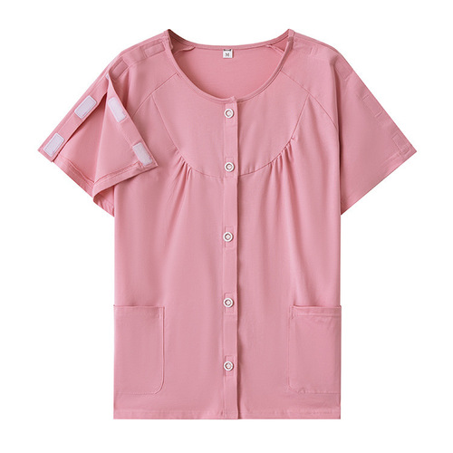 Summer easy-to-wear hospital gowns, short-sleeved pure cotton nursing gowns, stroke patient recovery clothes, orthopedic fracture patient gowns