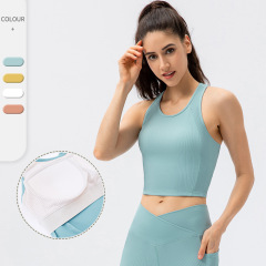 瑜伽背心女高強度運動文胸一體背心帶胸墊緊身訓練跑步上衣22740