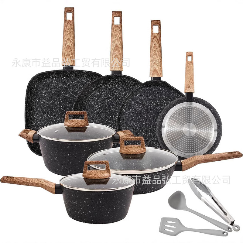 Wok de piedra médica, sartén antiadherente de mármol, sartén, olla de leche, olla de sopa, juego de utensilios de cocina para el hogar, cocina de inducción universal