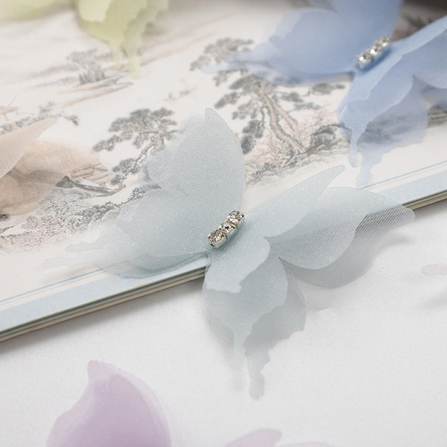Summer three-layer rhinestone three-dimensional tulle butterfly colorful simulated fabric DIY hair accessories clothing accessories