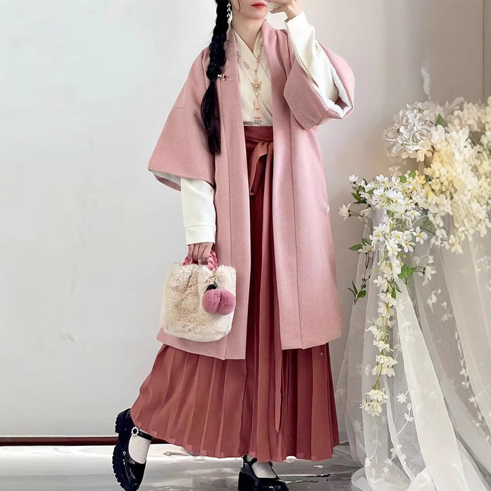 한푸 여성의 노래 만든 창간 사원 원피스 기모 두꺼운 항공기 소매 통근 GUOFENG 겨울