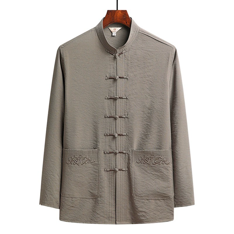 Лето 2025 г., костюм Тан из хлопка и льна, костюм с длинными рукавами, мужской костюм Тай Чи для среднего и пожилого возраста, костюм Дзен, чайный костюм, костюм Летнам, костюм в китайском стиле