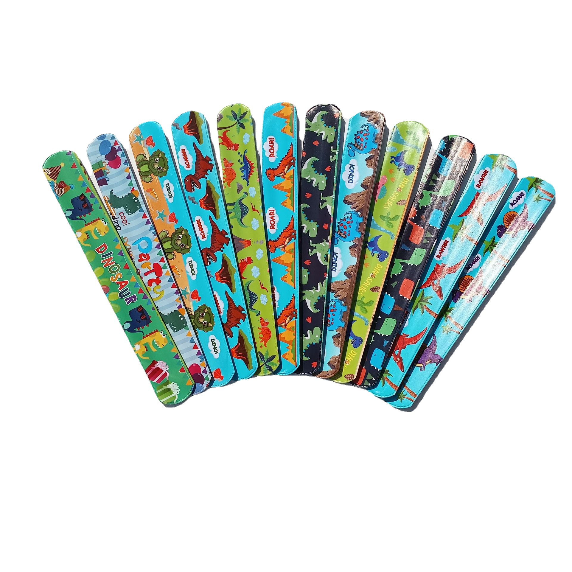 Nuevo dinosaurio Snap anillo dinosaurio tema niños pulsera Snap anillo dinosaurio partido