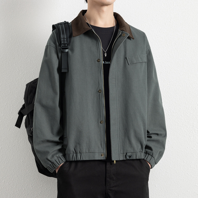 Cross-Border European Size Pure Cotton Washed Stand-Collar Tough Guy Style Aviator Straight-Shoulder Jacket Retro Workwear Short Coat for Men