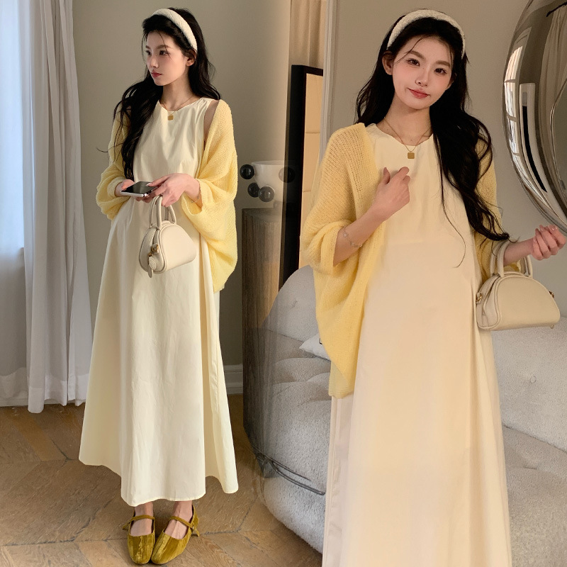 205早秋新品孕妇套装韩版时尚宽松孕妇背心裙+针织开衫两件套裙|undefined