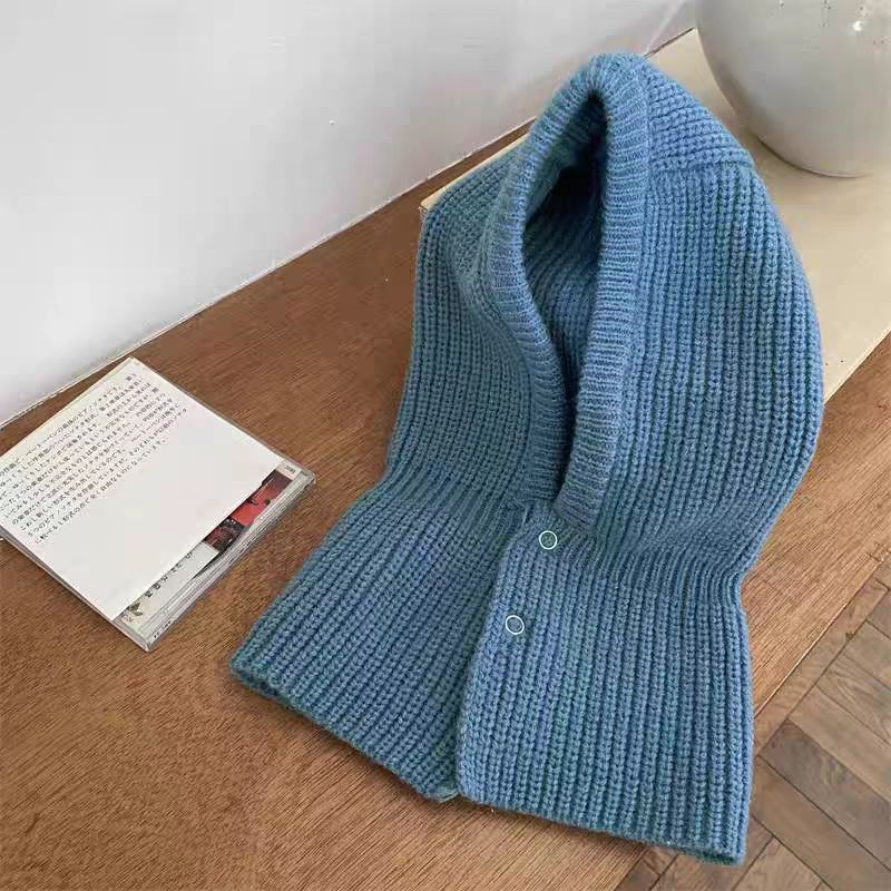 赤い目出し帽女性の秋と冬暖かいウールの帽子スカーフオールインワンフード付きスカーフニット帽子トレンディ