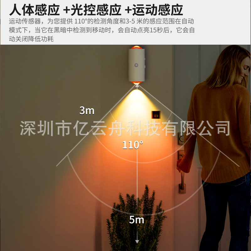 国境を越えたカラフルなグラデーション雰囲気の小夜灯知能人体誘導磁気吸引充電式幻彩壁灯ホームランプ|undefined