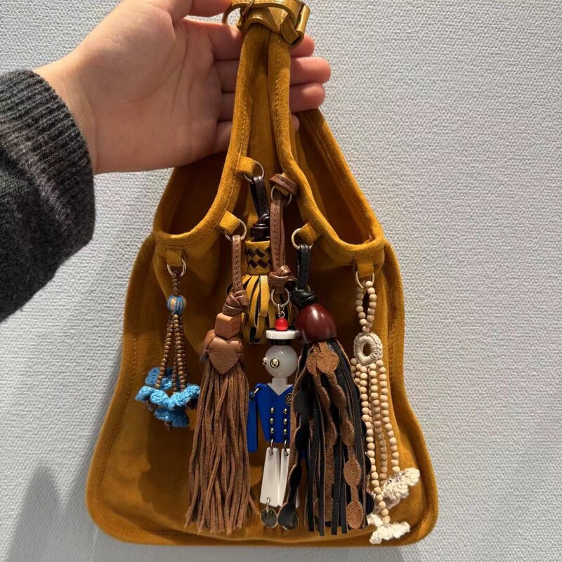 First-Layer Suede Suede Genuine Leather Handbag Robot Tassel Fun Lucky Bag Bag Single Shoulder Crossbody Bag for Women First-Layer Suede Suede Genuine Leather Handbag Robot Tassel Fun Lucky Bag Bag Single Shoulder Crossbody Bag for Women